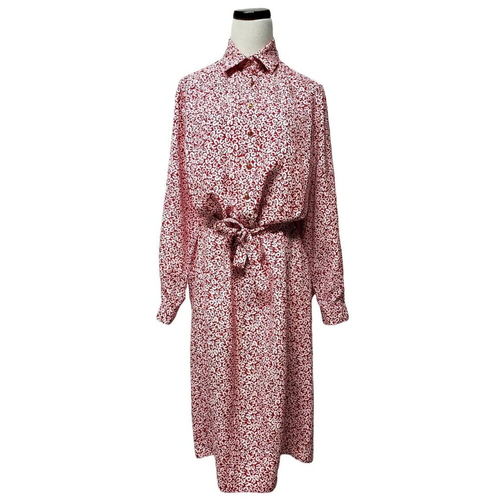 80s -90s Schrader petal printed long sleeve shirt dress . size 10